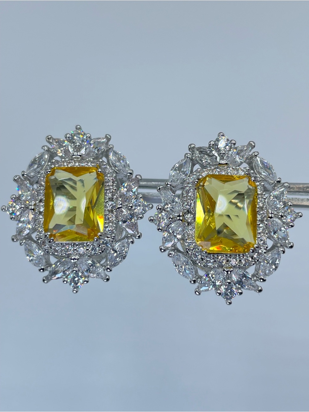 Swarovski Crystal Elements Canary Yellow Art Deco Halo Statement Stud Earrings